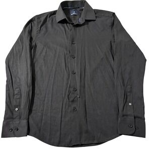 Ben Sherman Mens Slim Fit Button Down Shirt Black Long Sleeve Cotton Blend S